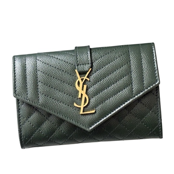 YSL Saint Laurent Grain De Poudre Matelasse Small Monogram Envelope Wallet NEW - Picture 5 of 13